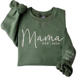 NAZENTI Embroidered Grandma Sweatshirts & Pants, Pesonalized Grandma Est Sweatshirt, Custom Women Christmas Pant with Kids(2. Mama)