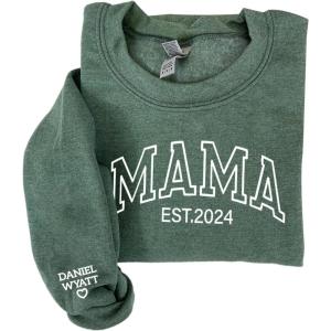 NAZENTI Embroidered Grandma Sweatshirts & Pants, Pesonalized Grandma Est Sweatshirt, Custom Women Christmas Pant with Kids(Design Mama)