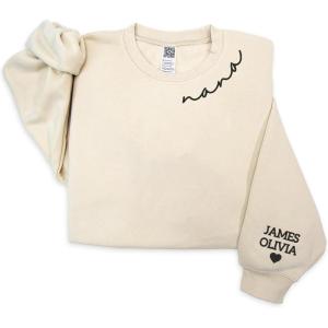 NAZENTI Embroidered Mama Sweatshirt, Mother’s Day Pullover, Grandma Crewneck, New Mom Apparel, Women’s Holiday Sweater(D5 Nana)