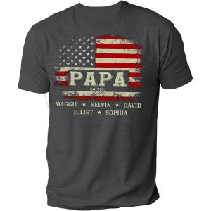 NAZENTI Personalized American Flag Shirt for Dad, Custom Fist Bump Grandpa Shirt for Men, Fathers Days, Birthday(A01a03 Papa)