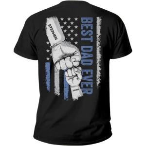 NAZENTI Personalized American Flag Shirt for Dad, Custom Fist Bump Grandpa Shirt for Men, Fathers Days, Birthday(A01a07 Dad)