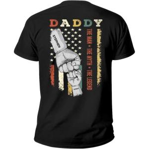 NAZENTI Personalized American Flag Shirt for Dad, Custom Fist Bump Grandpa Shirt for Men, Fathers Days, Birthday(A01a08 Daddy)