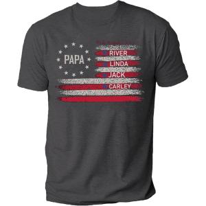 NAZENTI Personalized American Flag Shirt for Dad, Custom Fist Bump Grandpa Shirt for Men, Fathers Days, Birthday(A01a11 Papa)