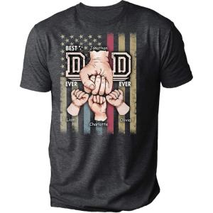 NAZENTI Personalized American Flag Shirt for Dad, Custom Fist Bump Grandpa Shirt for Men, Fathers Days, Birthday(#Dad)