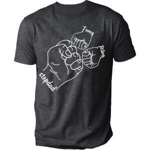 NAZENTI Personalized Dad Shirt, Custom Daddy Shirts for Men, Grandpa Child Fist Bump T-Shirt, for Father Day(16 Step Dad)