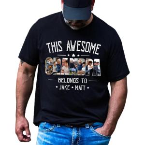 NAZENTI Personalized Dad Shirt, Custom With Photo and Kids Name, Grandpa Shirt, Fathers Day Dad Gift(Design Grandpa)