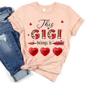 NAZENTI Personalized Grandma Shirt – Mom Nana Heart Shirt with Kids Name, T-Shirt Gift for Mother’s Day Birthday, Valentine(#2 Gigi)