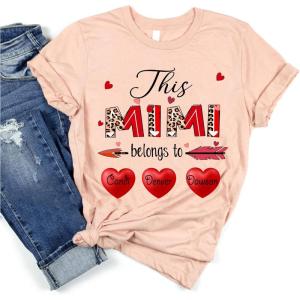 NAZENTI Personalized Grandma Shirt – Mom Nana Heart Shirt with Kids Name, T-Shirt Gift for Mother’s Day Birthday, Valentine(#2 Mimi)