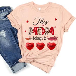 NAZENTI Personalized Grandma Shirt – Mom Nana Heart Shirt with Kids Name, T-Shirt Gift for Mother’s Day Birthday, Valentine(#2 Mom)