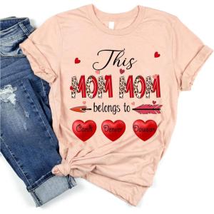 NAZENTI Personalized Grandma Shirt – Mom Nana Heart Shirt with Kids Name, T-Shirt Gift for Mother’s Day Birthday, Valentine(#2 Mom Mom)