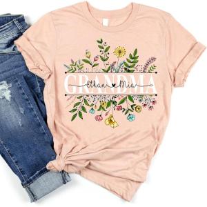 NAZENTI Personalized Grandma Shirt, Custom Mom T-Shirt with Nickname and Kid’s Name, Shirt for Women, Mother’s Day, Birthday(Multi 01)