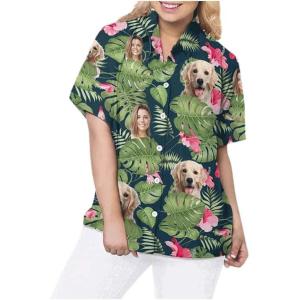 NAZENTI Personalized Hawaiian Shirt – Custom Face Shirt, Hawaiian Picture Shirts, Funny Hawaiian T-Shirt for Men Women 11(Froral 13)