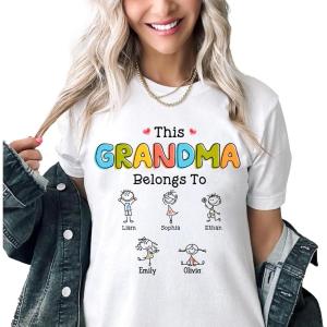 NAZENTI This Grandma Belongs to Drawing Personalized Shirt, Custom Grandma Mom with Kids Names Shirt, Gift for Mothers Day(Grandma)