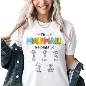 NAZENTI This Grandma Belongs to Drawing Personalized Shirt, Custom Grandma Mom with Kids Names Shirt, Gift for Mothers Day(Mawmaw)