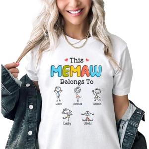 NAZENTI This Grandma Belongs to Drawing Personalized Shirt, Custom Grandma Mom with Kids Names Shirt, Gift for Mothers Day(Memaw)