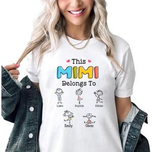 NAZENTI This Grandma Belongs to Drawing Personalized Shirt, Custom Grandma Mom with Kids Names Shirt, Gift for Mothers Day(Mimi)