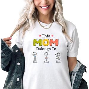 NAZENTI This Grandma Belongs to Drawing Personalized Shirt, Custom Grandma Mom with Kids Names Shirt, Gift for Mothers Day(Mom)