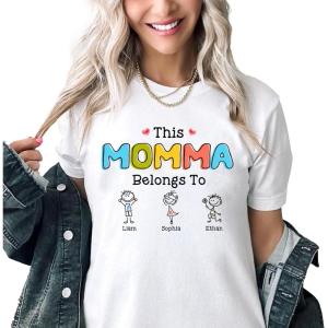 NAZENTI This Grandma Belongs to Drawing Personalized Shirt, Custom Grandma Mom with Kids Names Shirt, Gift for Mothers Day(Momma)
