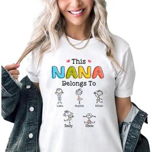 NAZENTI This Grandma Belongs to Drawing Personalized Shirt, Custom Grandma Mom with Kids Names Shirt, Gift for Mothers Day(Nana)