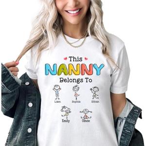 NAZENTI This Grandma Belongs to Drawing Personalized Shirt, Custom Grandma Mom with Kids Names Shirt, Gift for Mothers Day(Nanny)