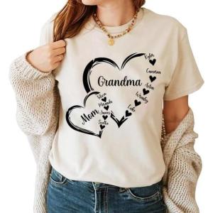 Personalized Grandma Shirt, Custom Mom Grandma Shirt with Kids’ Names, Gift for Mom Birthday Mother’s Day Christmas(B1)