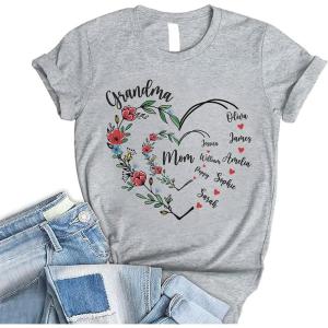 Personalized Grandma Shirt, Custom Mom Grandma Shirt with Kids’ Names, Gift for Mom Birthday Mother’s Day Christmas(B5)