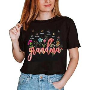 Personalized Grandma Shirt, Custom Mom Grandma Shirt with Kids’ Names, Gift for Mom Birthday Mother’s Day Christmas(B8)