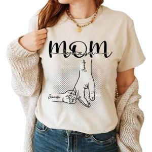 Personalized Grandma Shirt, Custom Mom Grandma Shirt with Kids’ Names, Gift for Mom Birthday Mother’s Day Christmas(B9)