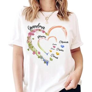 Personalized Grandma Shirt, Custom Mom Grandma Shirt with Kids’ Names, Gift for Mom Birthday Mother’s Day Christmas(C1)