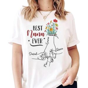 Personalized Grandma Shirt, Custom Mom Grandma Shirt with Kids’ Names, Gift for Mom Birthday Mother’s Day Christmas(C2)