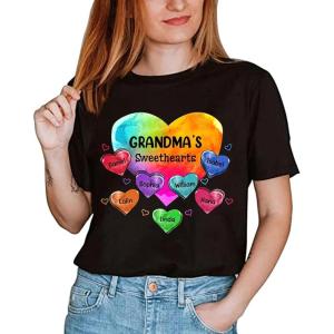 Personalized Grandma Shirt, Custom Mom Grandma Shirt with Kids’ Names, Gift for Mom Birthday Mother’s Day Christmas(E1)