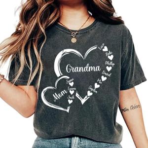 Personalized Grandma Shirt, Custom Mom Grandma Shirt with Kids’ Names, Gift for Mom Birthday Mother’s Day Christmas(E10)
