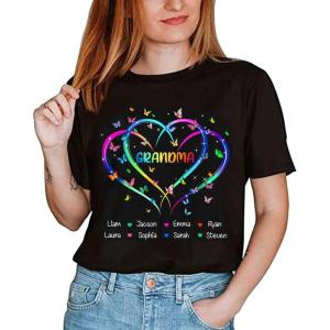 Personalized Grandma Shirt, Custom Mom Grandma Shirt with Kids’ Names, Gift for Mom Birthday Mother’s Day Christmas(E2)