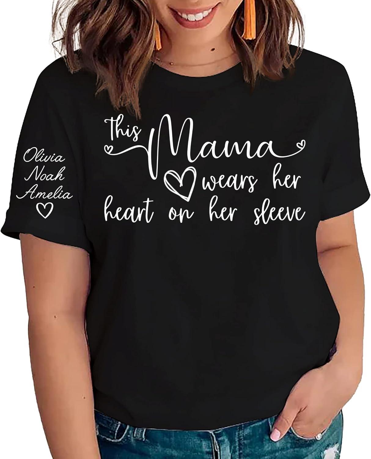 imageNAZENTI I Wear My Heart On My Sleeve Sweatshirt Mothers Day Shirt Custom Sweatshirt Personalized Gift for Mom Mommy01 Mama