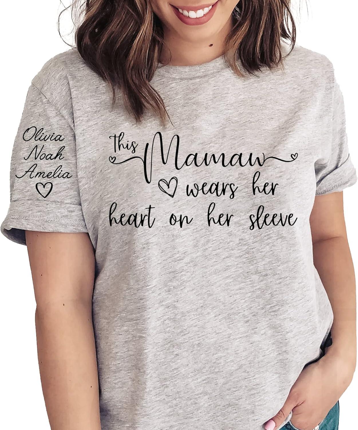 imageNAZENTI I Wear My Heart On My Sleeve Sweatshirt Mothers Day Shirt Custom Sweatshirt Personalized Gift for Mom Mommy14 Mamaw