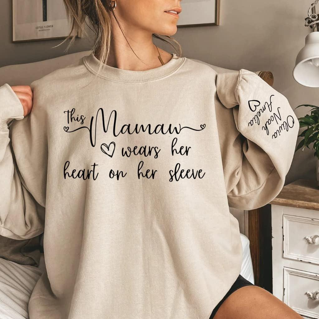 imageNAZENTI I Wear My Heart On My Sleeve Sweatshirt Mothers Day Shirt Custom Sweatshirt Personalized Gift for Mom Mommy14 Mamaw