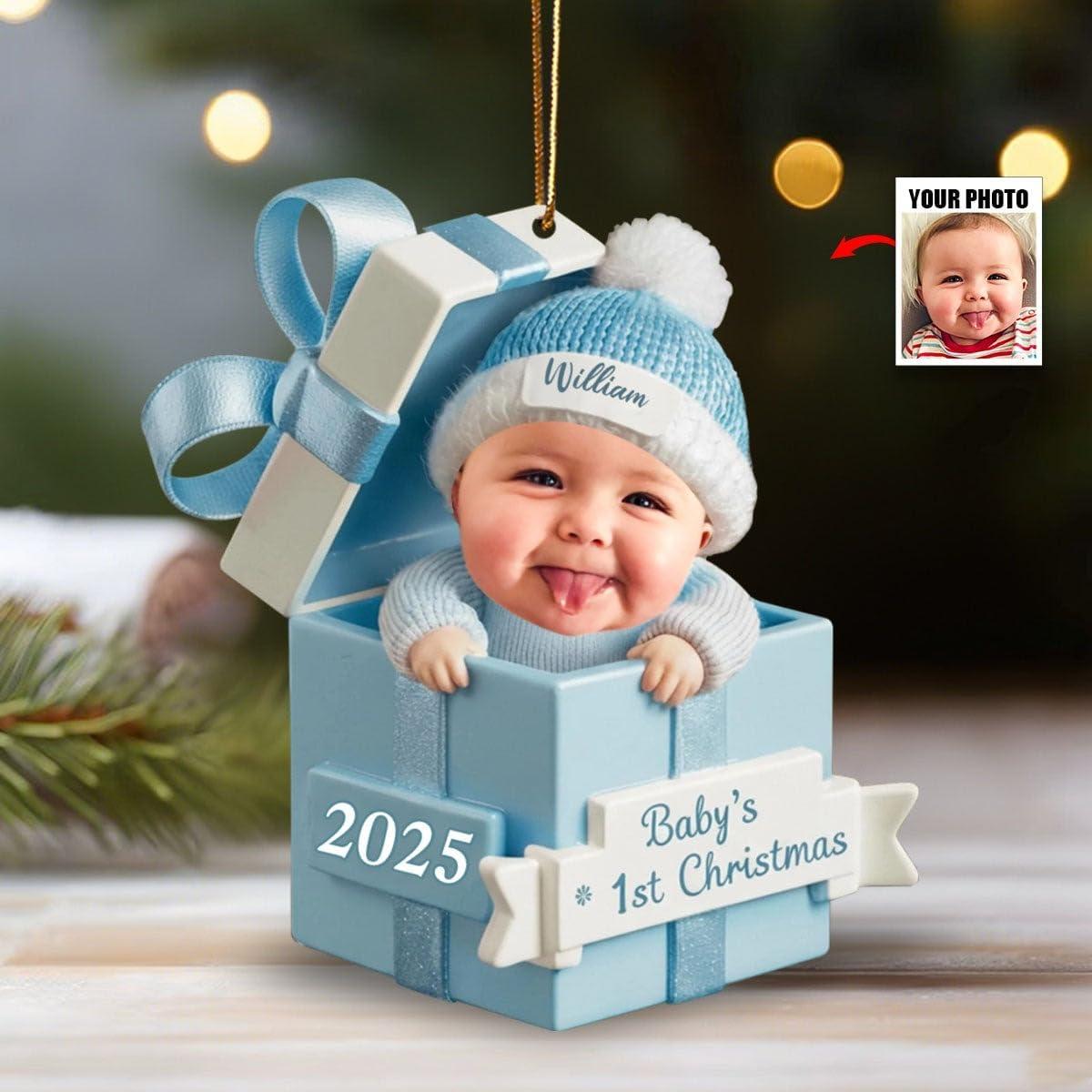imageNAZENTI Personalized Babys First Christmas Ornament 2025 Custom Babies 1st Christmas Keepsake with Name 4D Shake Decoration for Christmas Tree Newborn Holiday Ornament Unique Baby Gift10