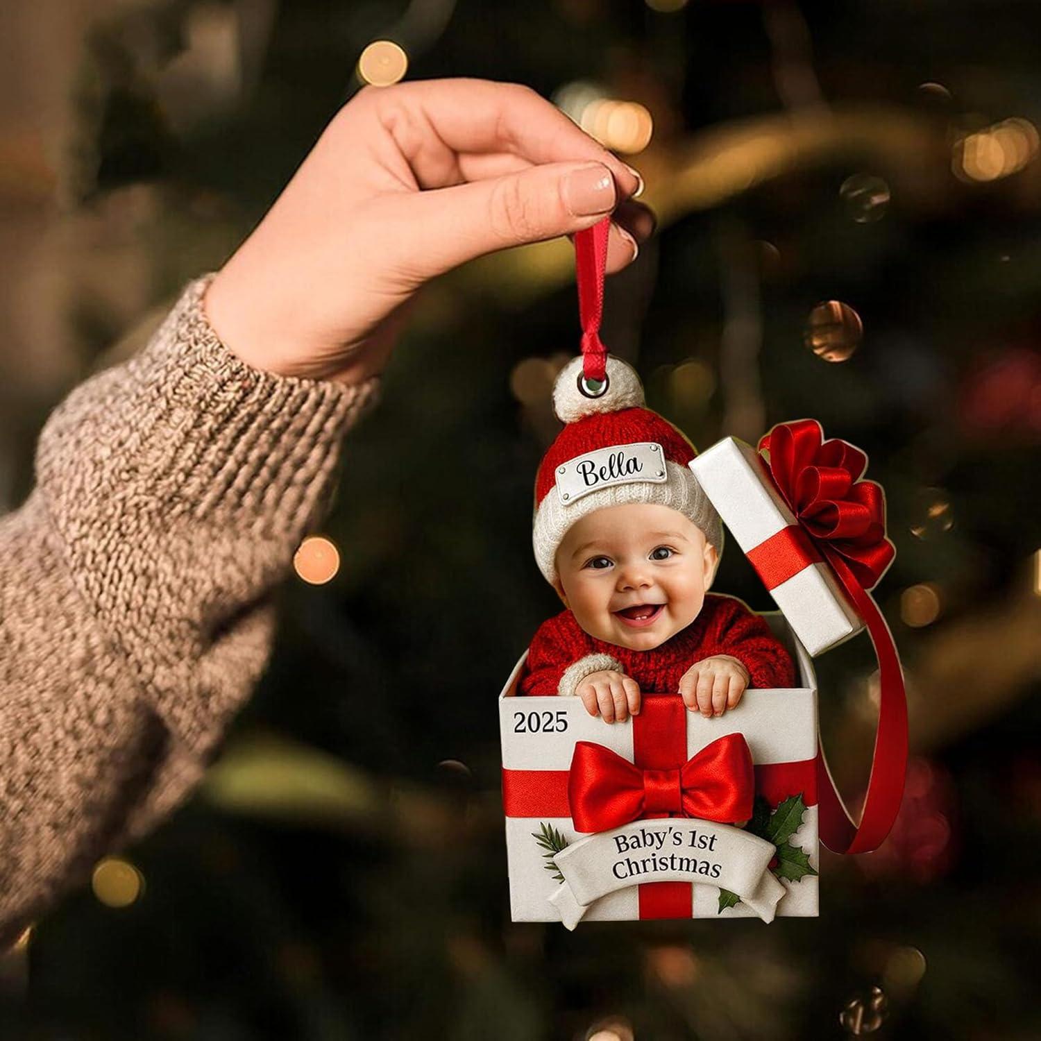 imageNAZENTI Personalized Babys First Christmas Ornament 2025 Custom Babies 1st Christmas Keepsake with Name 4D Shake Decoration for Christmas Tree Newborn Holiday Ornament Unique Baby Gift02