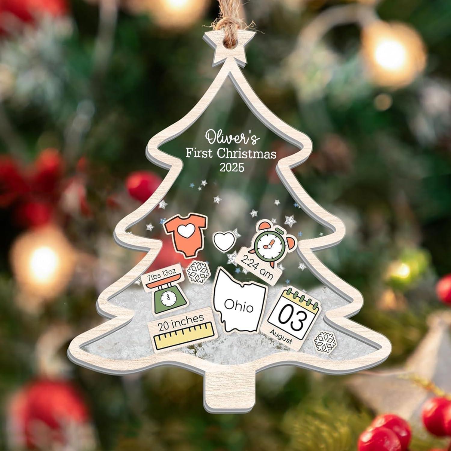 imageNAZENTI Personalized Babys First Christmas Ornament 2025 Custom Babies 1st Christmas Keepsake with Name 4D Shake Decoration for Christmas Tree Newborn Holiday Ornament Unique Baby GiftDesign 4