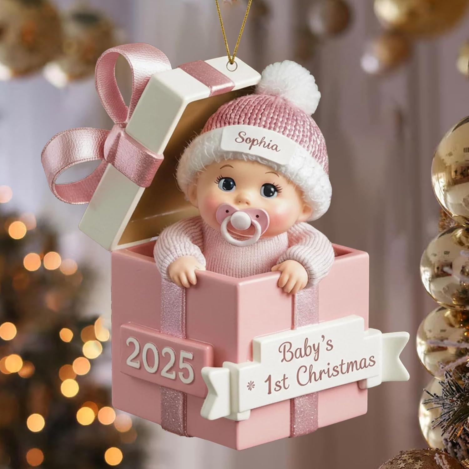 imageNAZENTI Personalized Babys First Christmas Ornament 2025 Custom Babies 1st Christmas Keepsake with Name 4D Shake Decoration for Christmas Tree Newborn Holiday Ornament Unique Baby Gift05