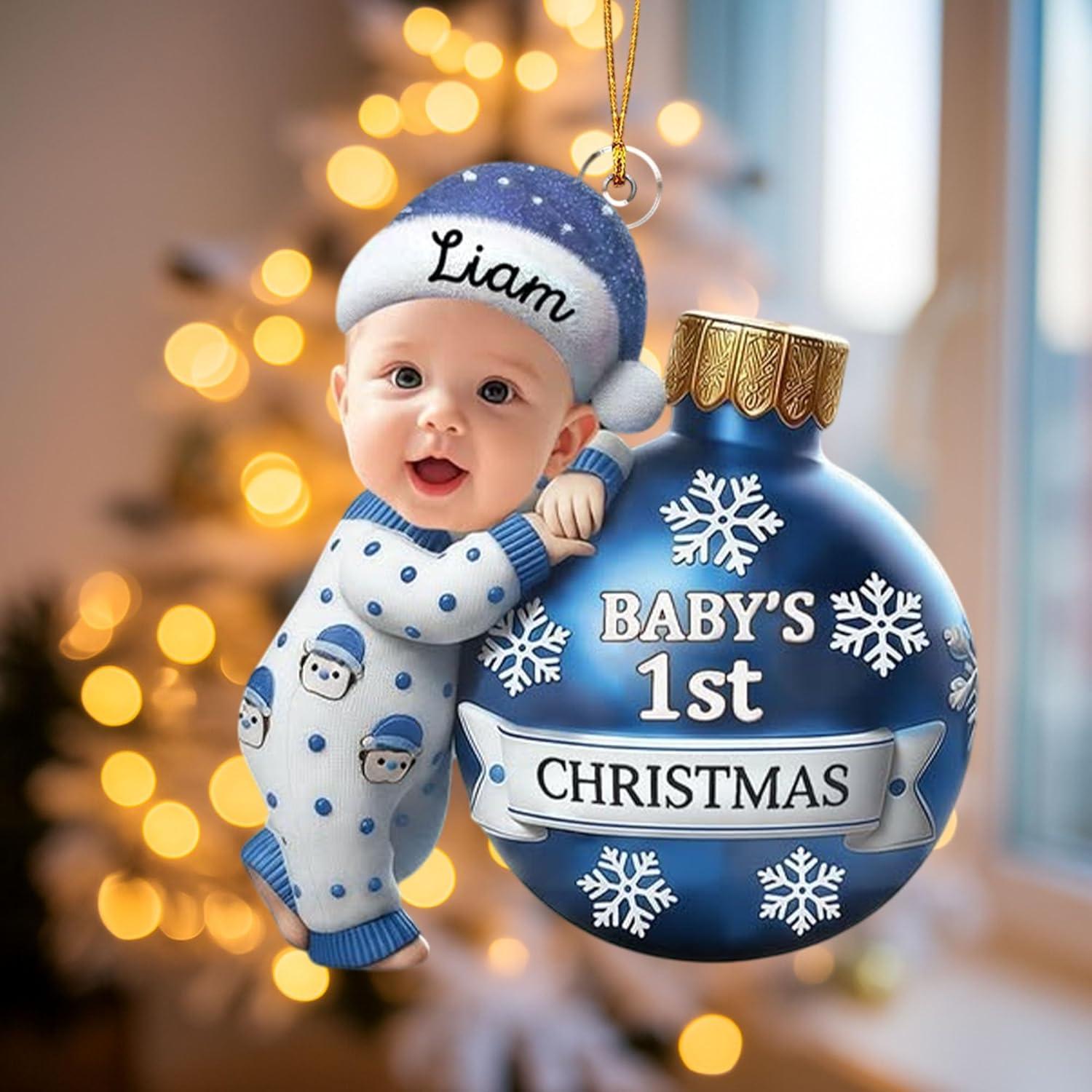 imageNAZENTI Personalized Babys First Christmas Ornament 2025 Custom Babies 1st Christmas Keepsake with Name 4D Shake Decoration for Christmas Tree Newborn Holiday Ornament Unique Baby Gift12