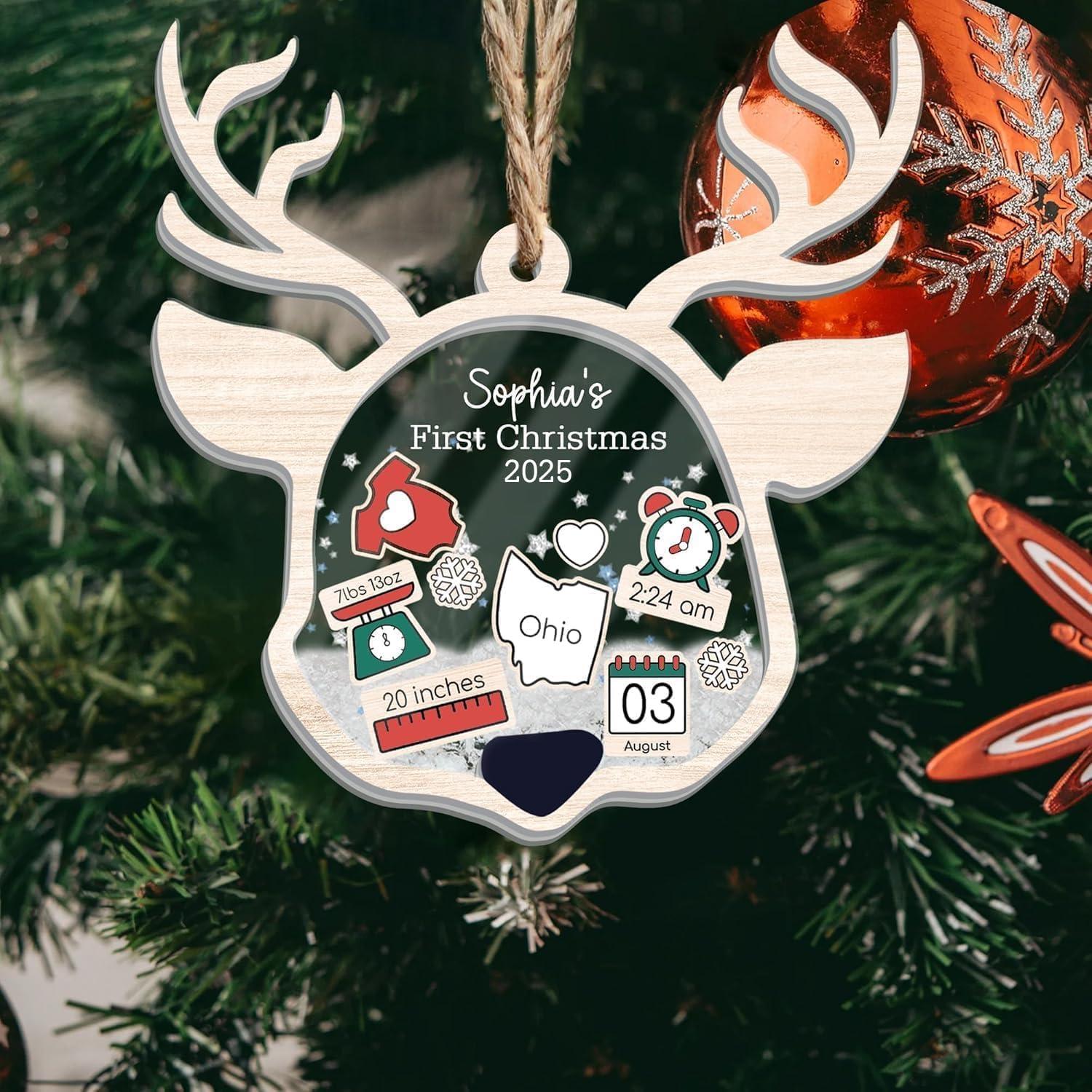 imageNAZENTI Personalized Babys First Christmas Ornament 2025 Custom Babies 1st Christmas Keepsake with Name 4D Shake Decoration for Christmas Tree Newborn Holiday Ornament Unique Baby GiftDesign 5