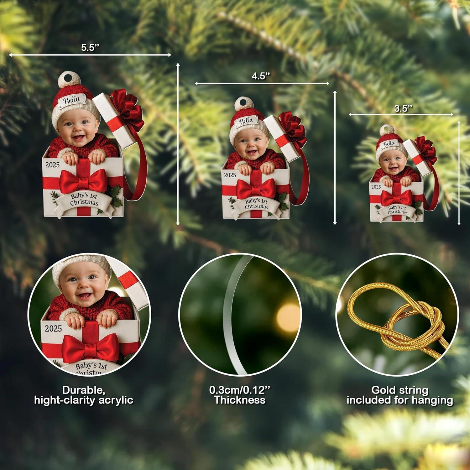 imageNAZENTI Personalized Babys First Christmas Ornament 2025 Custom Babies 1st Christmas Keepsake with Name 4D Shake Decoration for Christmas Tree Newborn Holiday Ornament Unique Baby Gift02