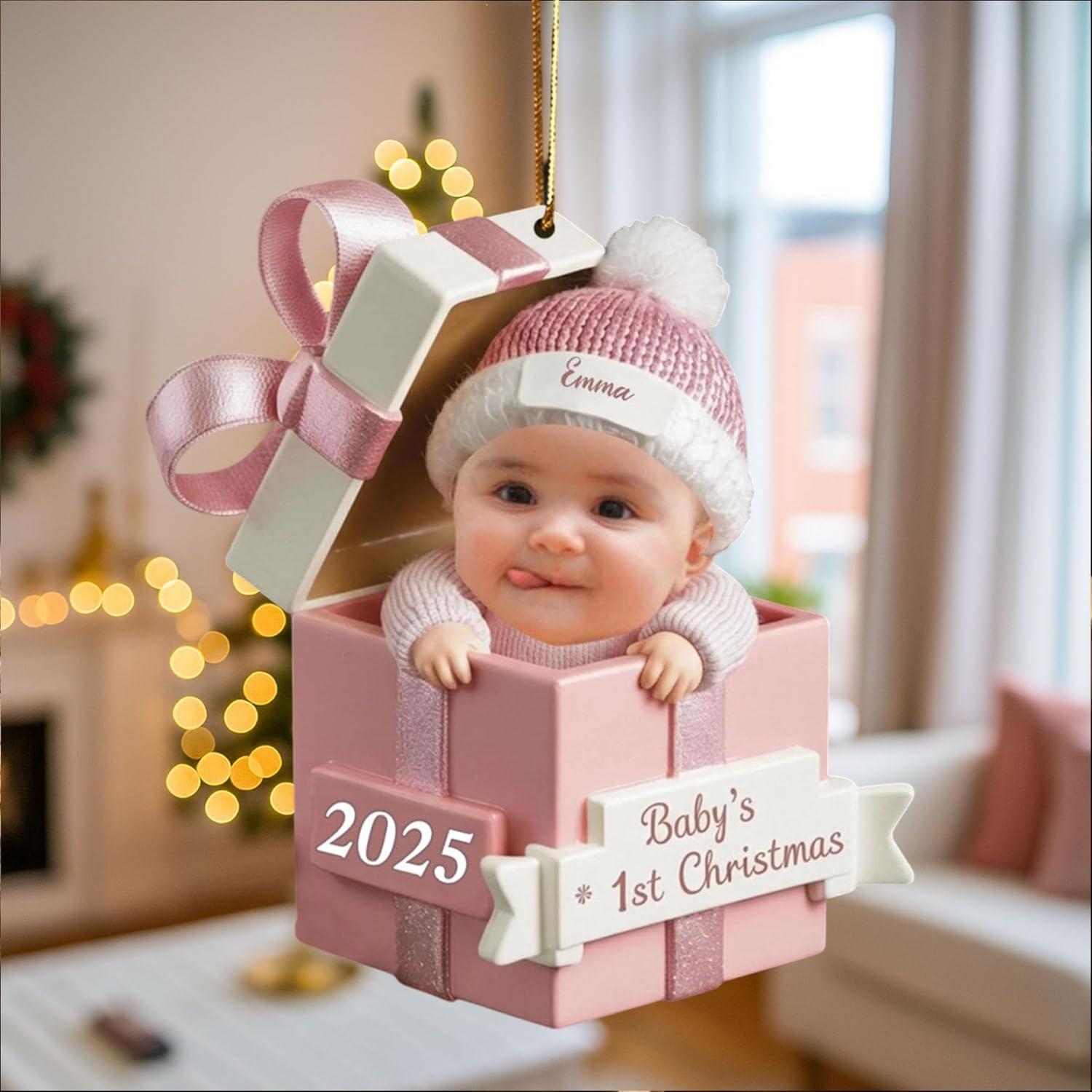 imageNAZENTI Personalized Babys First Christmas Ornament 2025 Custom Babies 1st Christmas Keepsake with Name 4D Shake Decoration for Christmas Tree Newborn Holiday Ornament Unique Baby Gift10