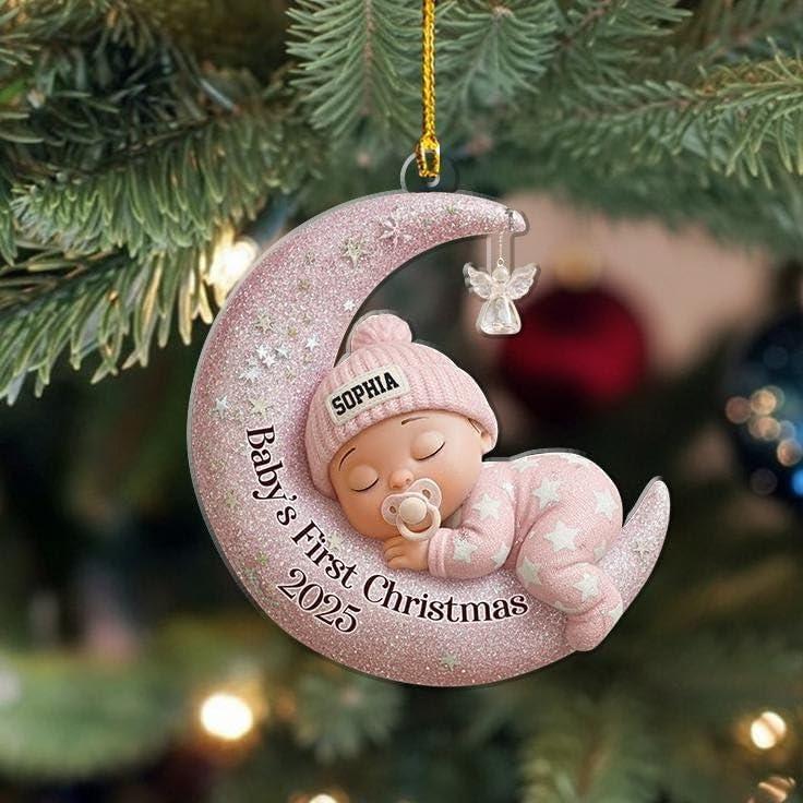 imageNAZENTI Personalized Babys First Christmas Ornament 2025 Custom Babies 1st Christmas Keepsake with Name 4D Shake Decoration for Christmas Tree Newborn Holiday Ornament Unique Baby Gift06
