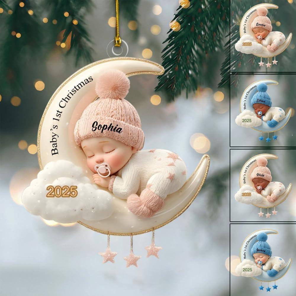 imageNAZENTI Personalized Babys First Christmas Ornament 2025 Custom Babies 1st Christmas Keepsake with Name 4D Shake Decoration for Christmas Tree Newborn Holiday Ornament Unique Baby Gift03