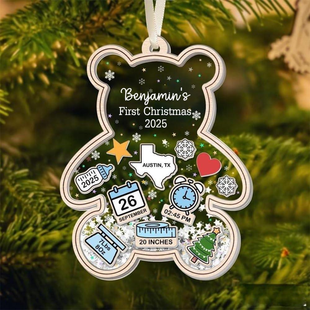 imageNAZENTI Personalized Babys First Christmas Ornament 2025 Custom Babies 1st Christmas Keepsake with Name 4D Shake Decoration for Christmas Tree Newborn Holiday Ornament Unique Baby GiftDesign 8
