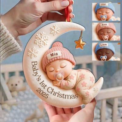imageNAZENTI Personalized Babys First Christmas Ornament 2025 Custom Babies 1st Christmas Keepsake with Name 4D Shake Decoration for Christmas Tree Newborn Holiday Ornament Unique Baby Gift08