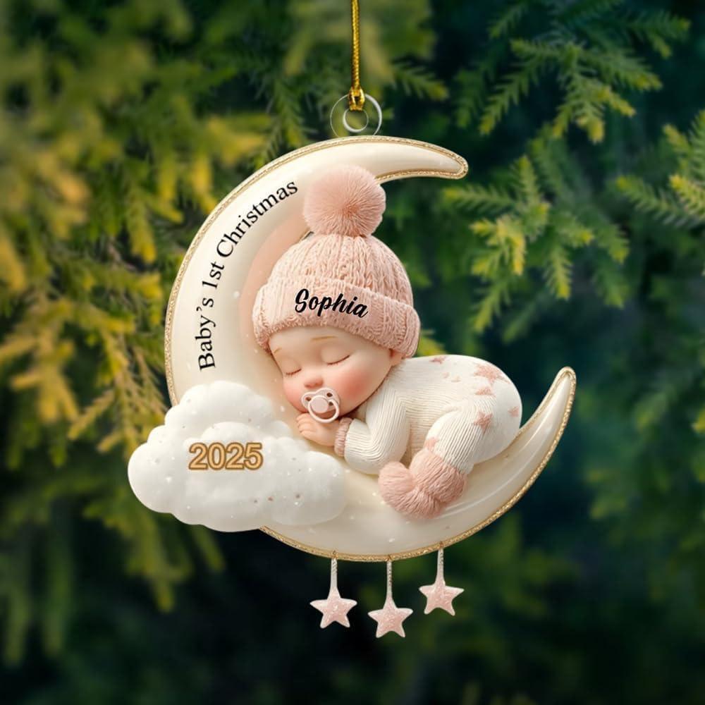 imageNAZENTI Personalized Babys First Christmas Ornament 2025 Custom Babies 1st Christmas Keepsake with Name 4D Shake Decoration for Christmas Tree Newborn Holiday Ornament Unique Baby Gift03
