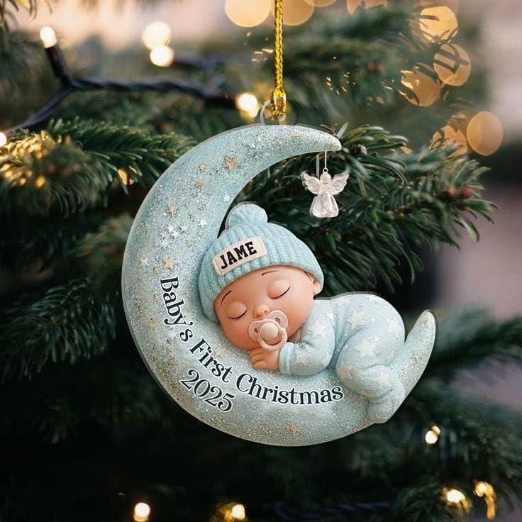 imageNAZENTI Personalized Babys First Christmas Ornament 2025 Custom Babies 1st Christmas Keepsake with Name 4D Shake Decoration for Christmas Tree Newborn Holiday Ornament Unique Baby Gift06